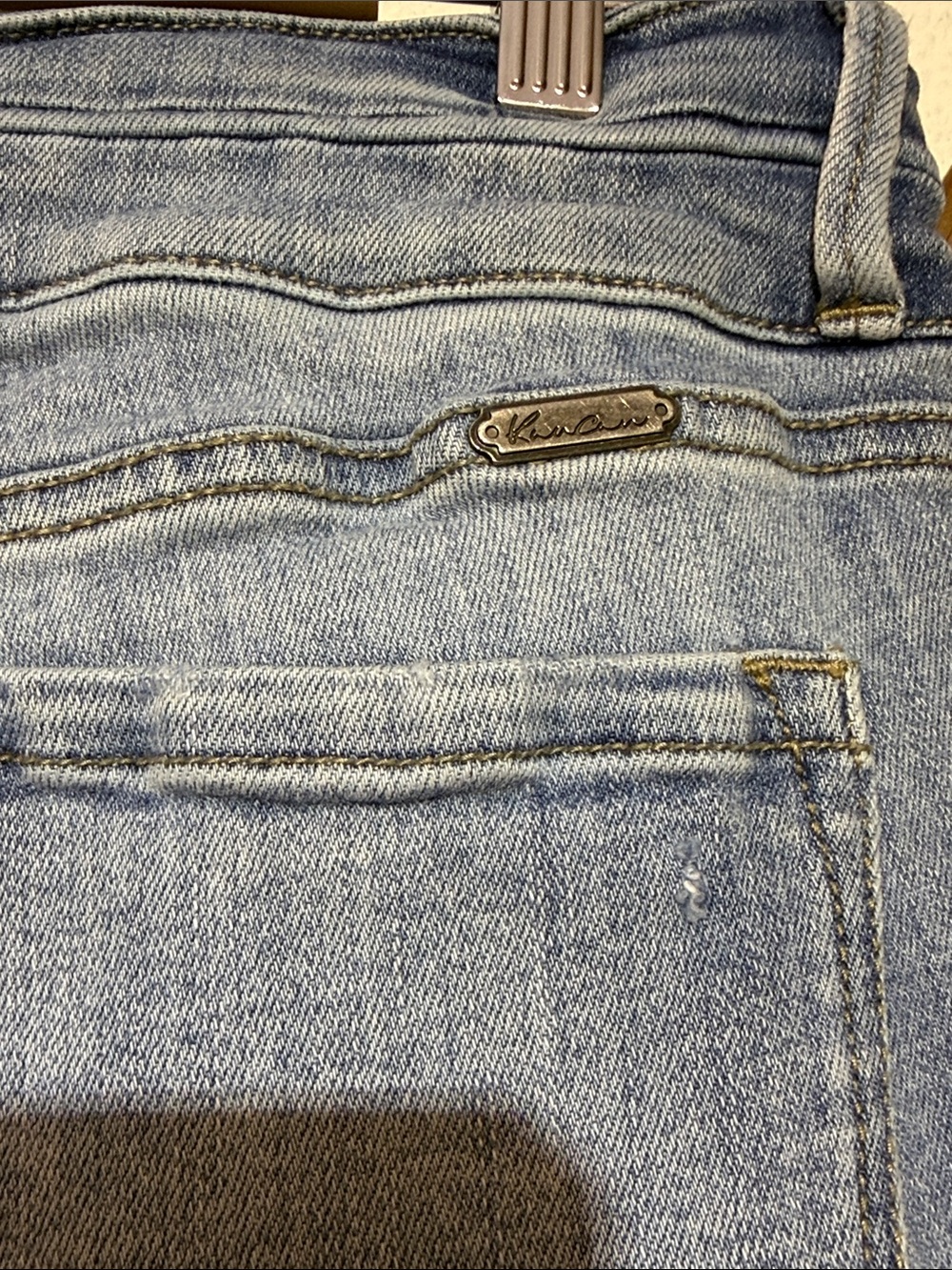 KanCan Medium Light Blue Flared Wide-Leg Jeans with Raw Hem - Picture 6 of 7